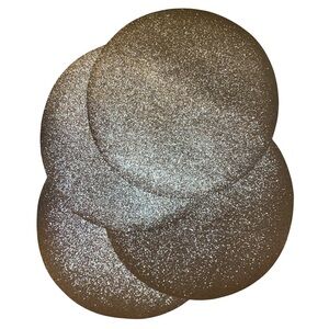 Placemats-Holiday Set of 4 Metallic Glitter Round Placemats 15” Polyvinyl Gold